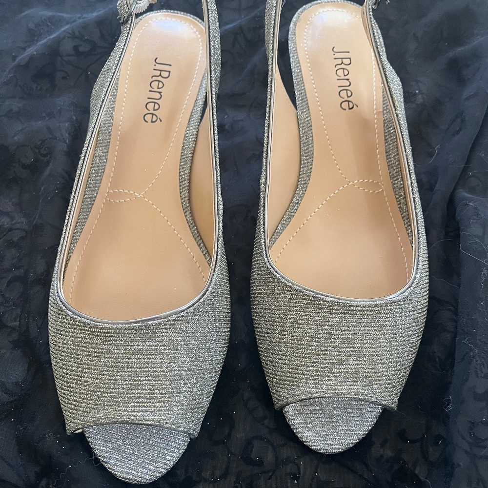 J.Renee’ Jenvey Pewter Glitter Open Toe Sling